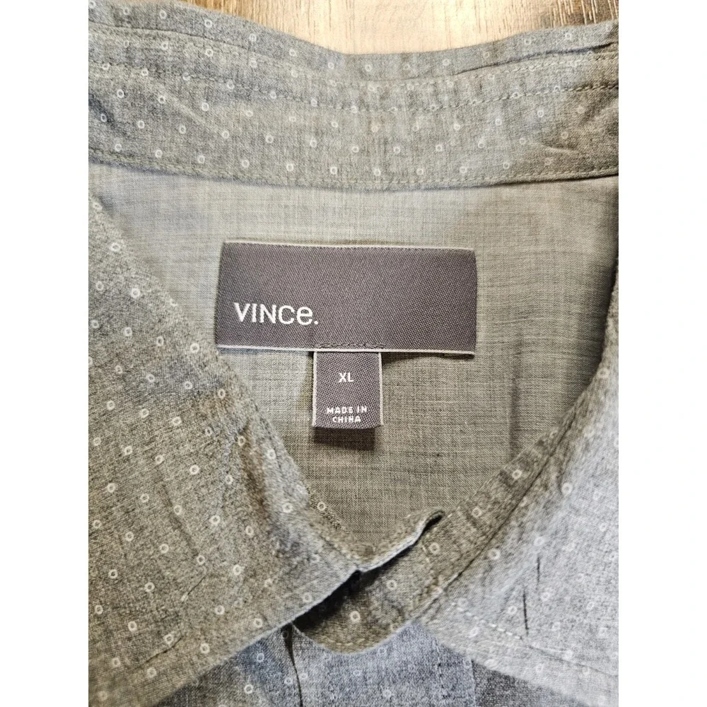 Vince Men's Gray Micro Dot Long Sleeve Button Front Shirt Size XL Work Going Out